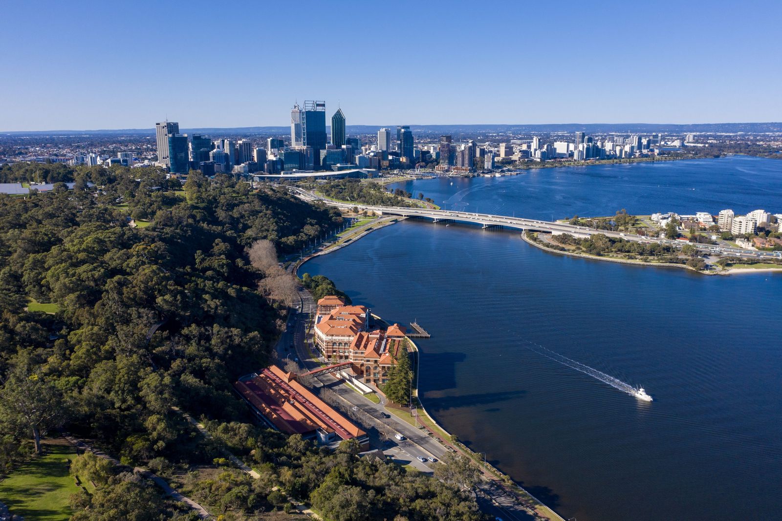 Aerial view of Kings Park, the Swan River and Perth city. Photo: Tourism Australia