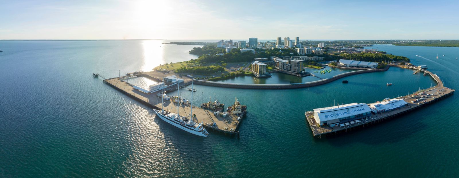 Aerial panorama of Darwin harbour and waterfront