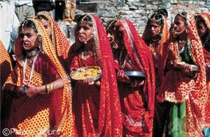 Colorfully attired women