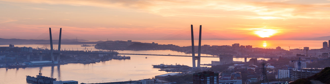 Sunset over the bridge in Vladivostok