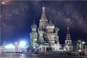 Stunning view of St. Basil's Cathedral at night