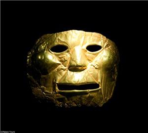 Golden mask in the Gold Museum, Bogota, Colombia