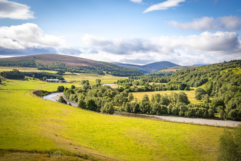cairngorm mountains, cottage, heather, speyside, spey, scotland, uk, cottage, hills, river
