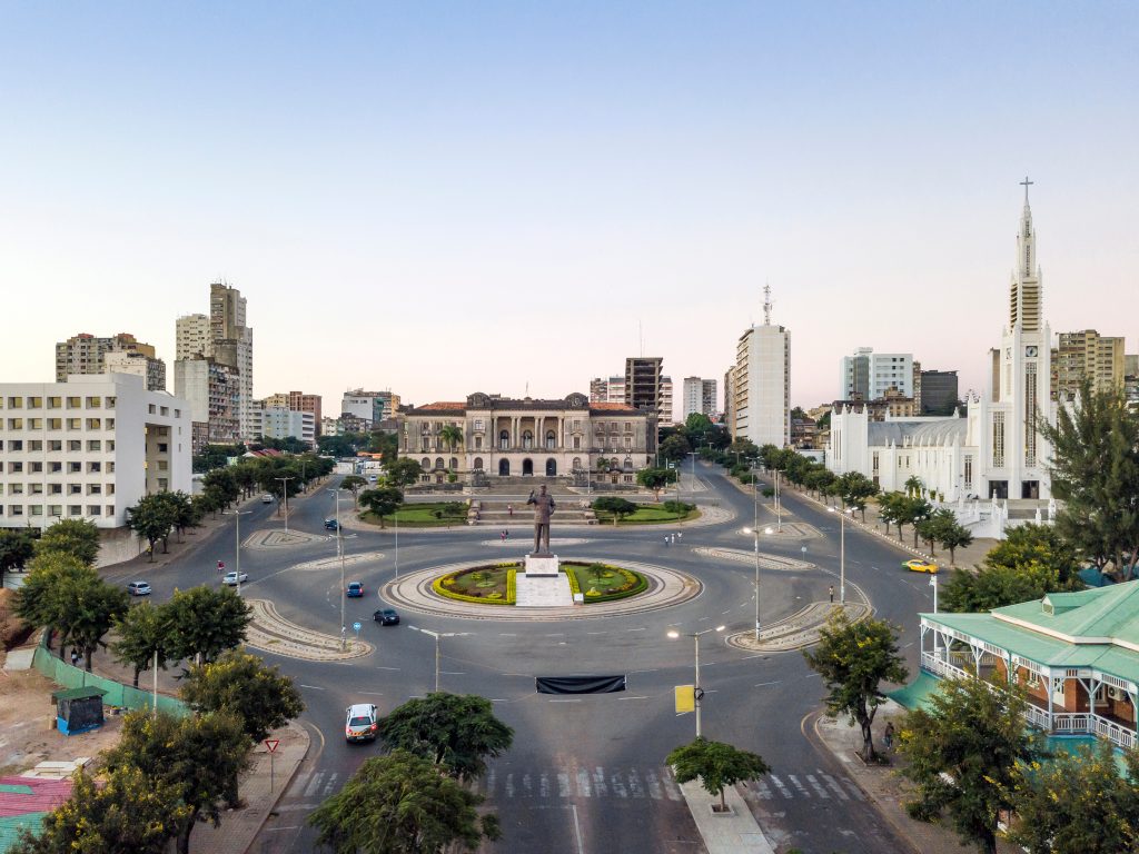 Independence square with City Hall and main Cathedral in Maputo, Mozambique