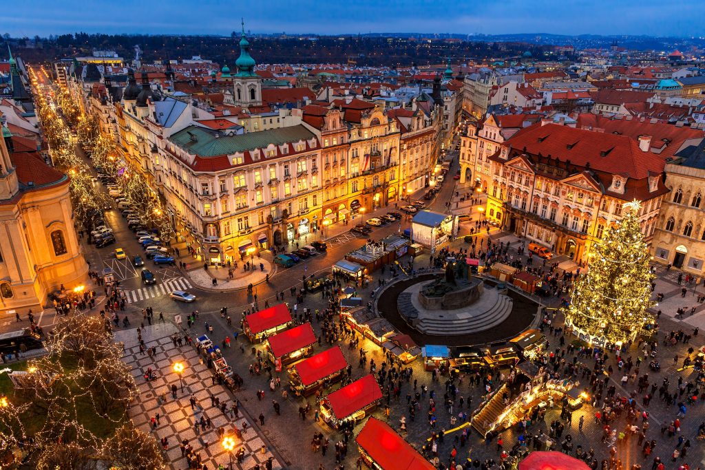 Old Town Square at Christmas time in Prague.