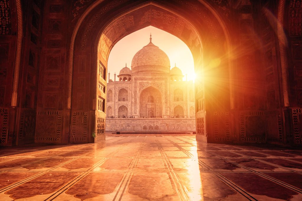 The magnificent Taj Mahal in India shows its full splendor at a