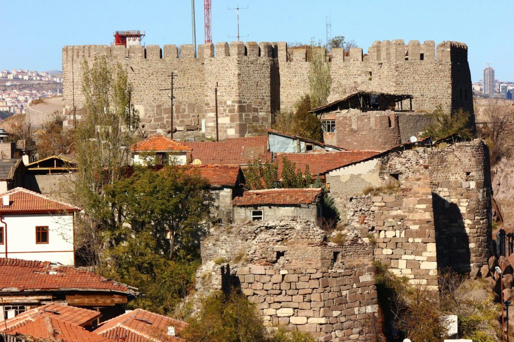 The old walls of Ankara Citadel above the rooftops of the Turkish capital.