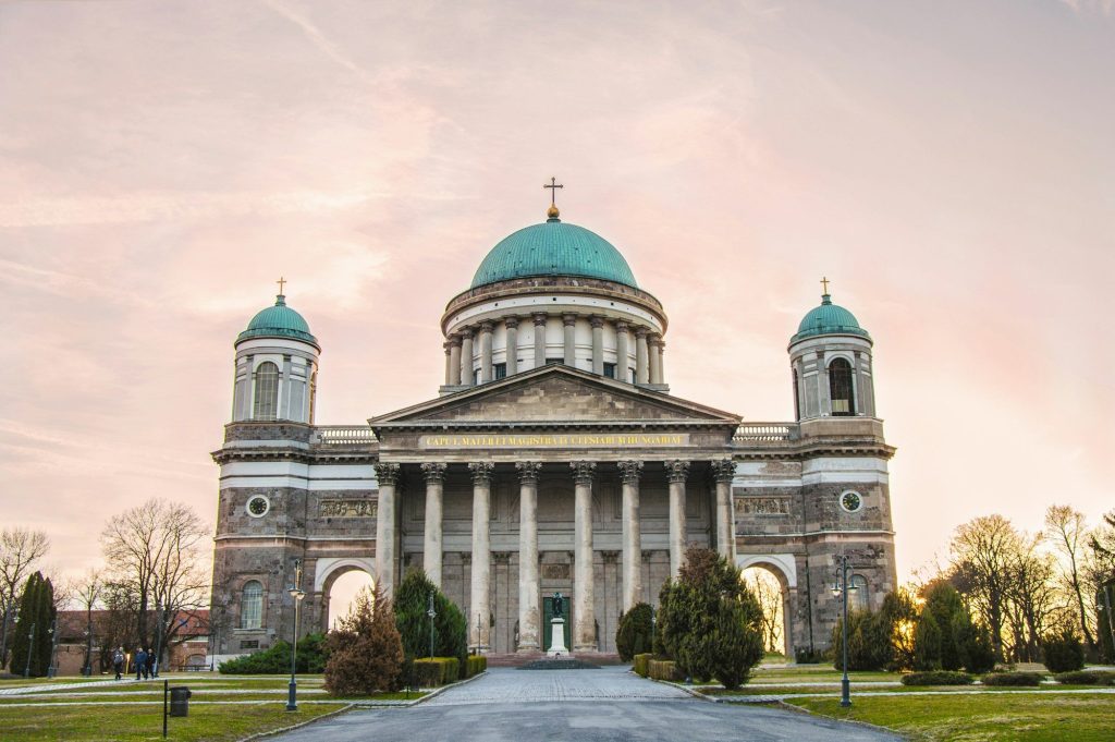 The green dome of Esztergom Basilica above the Danube