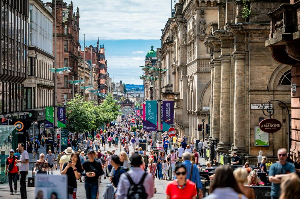 Buchanan Street in central Glasgow — Glasgow, Scotland, UK