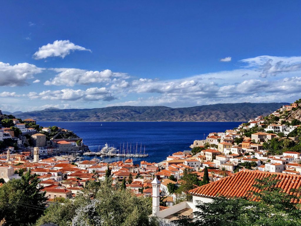The harbour town of Hydra from above