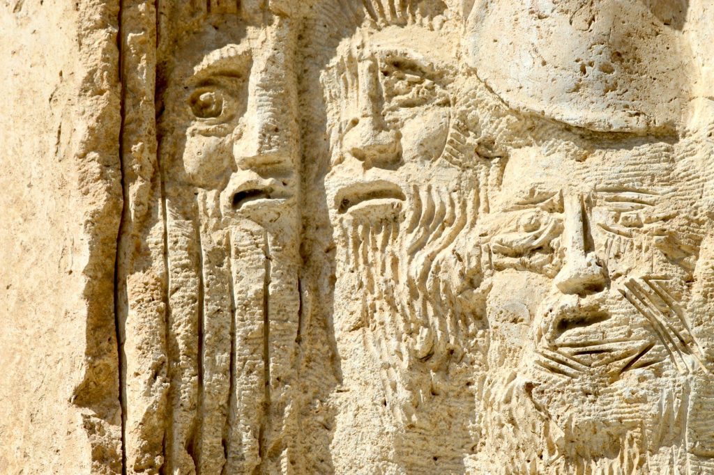 An ancient stone carving in Madaba, Jordan