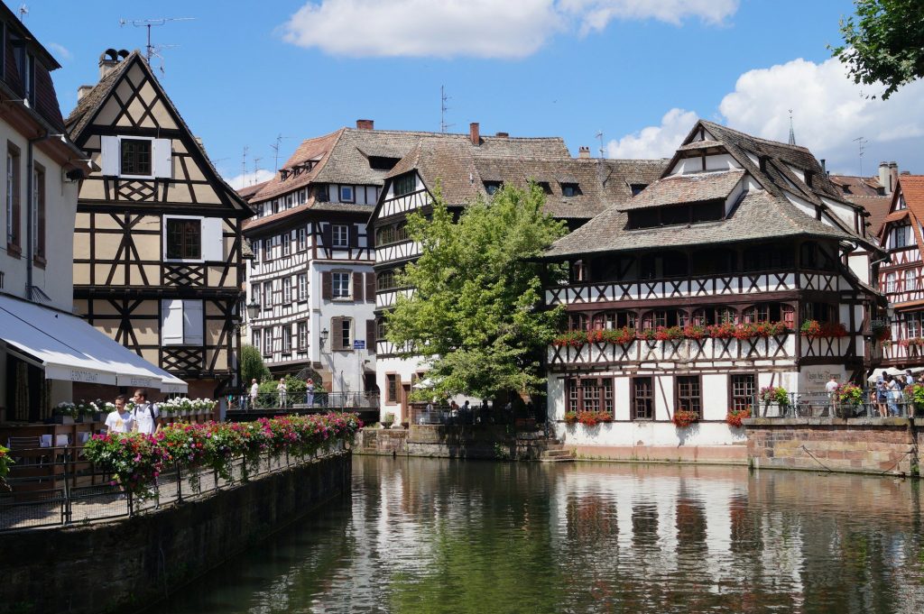 Half-timbered houses along the canal in Petite France, Strasbourg