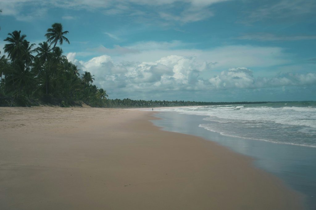 A tropical beach under a cloudy sky — Praia do Forte, Bahia, Brazil