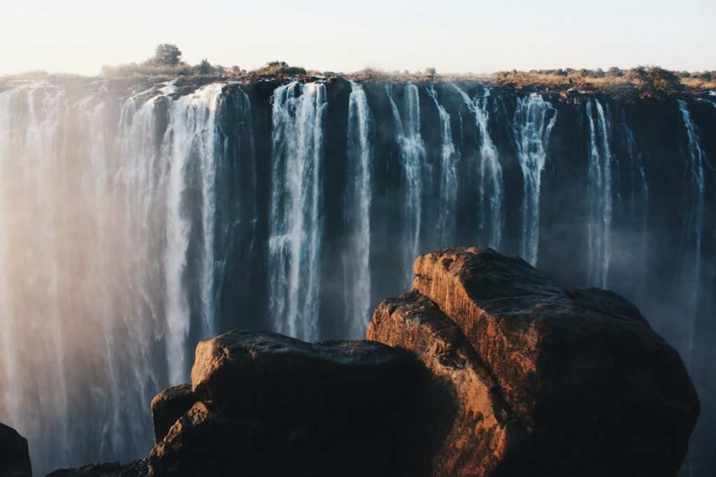 Victoria Falls plunging into the Zambezi gorge, Zimbabwe